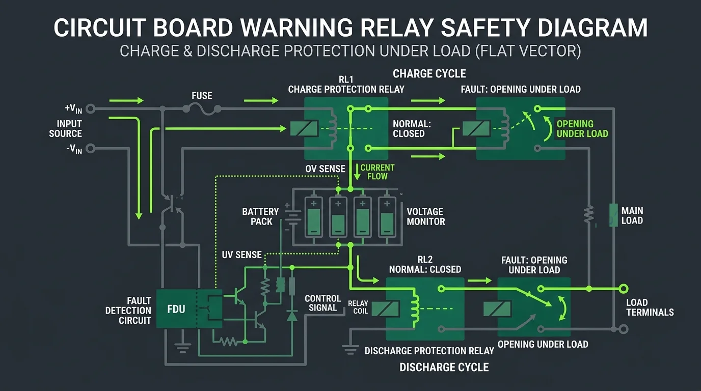 Grenergy BMS board showing relay protection circuitry and reset pins